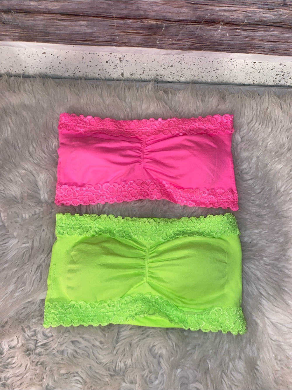 BONGO Lace Trim Strapless Bandeau - Hot Pink & Neon Green